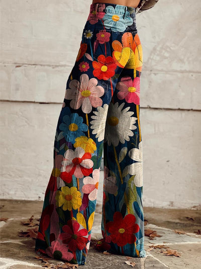 POPPY -  Vintage Floral Print Wide-Leg Jeans